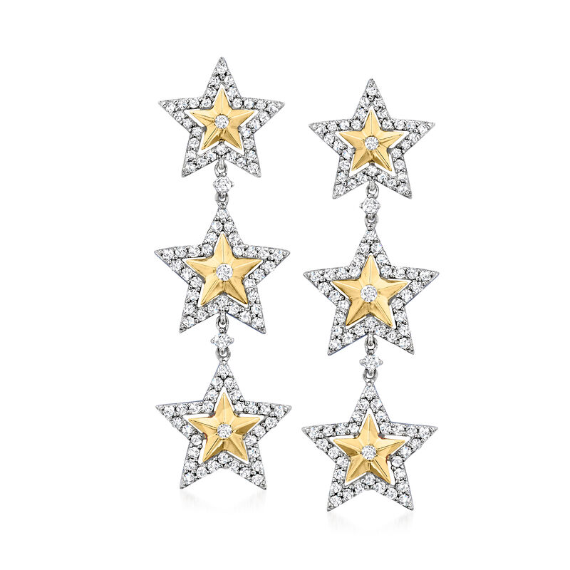 1.28 ct. t.w. Diamond Star Drop Earrings in 14kt Two-Tone Gold image number 0
