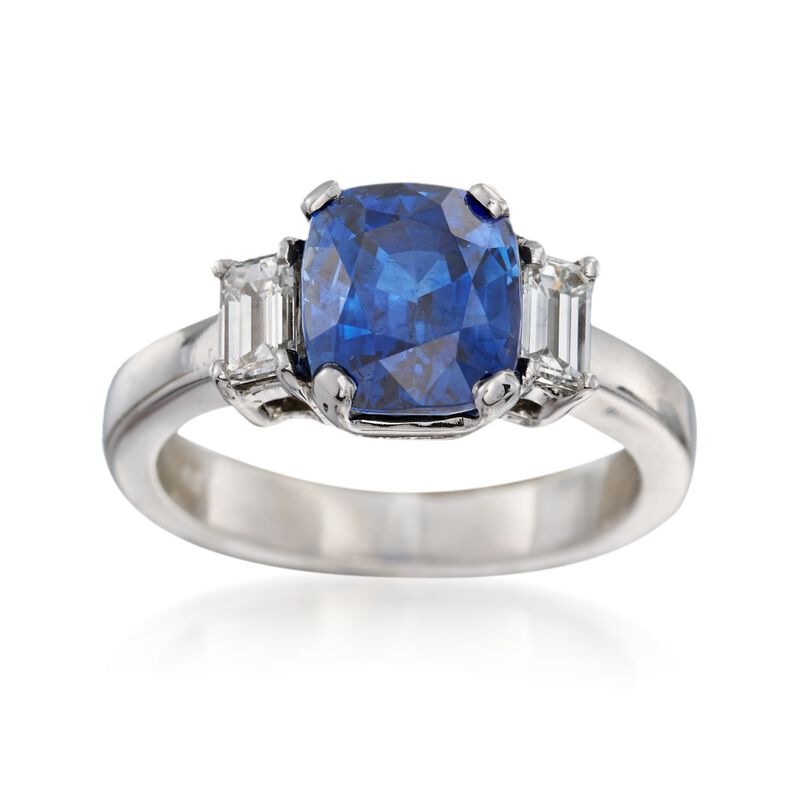 C. 1990 Vintage 3.44 Carat Sapphire and .50 ct. t.w. Diamond Ring in Platinum image number 0