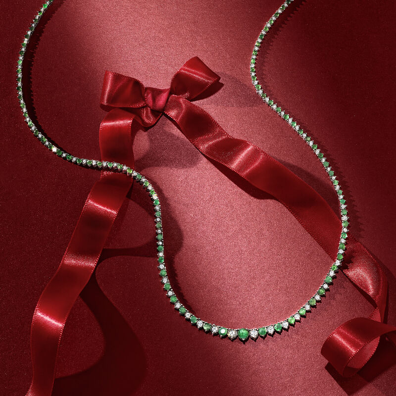 5.50 ct. t.w. Emerald and 1.50 ct. t.w. Diamond Tennis Necklace in Sterling Silver image number 2