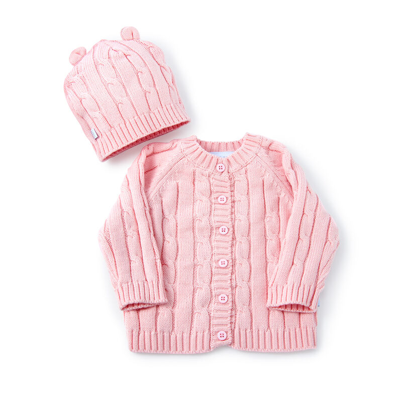 Pink Cable Knit Sweater and Hat Set image number 0