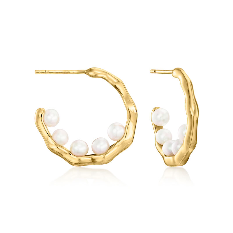 3.5-4mm Cultured Pearl Hoop Earrings in 18kt Gold Over Sterling. 3/4&quot; image number 0