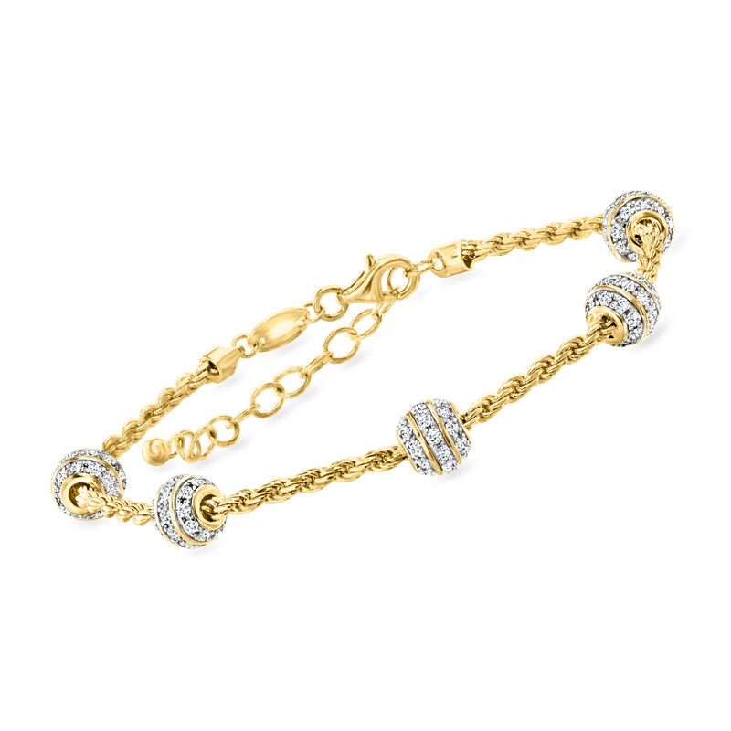 Charles Garnier 2.10 ct. t.w. CZ Ball Station Bracelet in 18kt Gold Over Sterling. 7.5&quot; image number 0