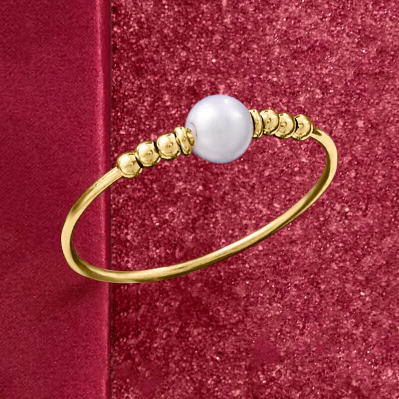 Italian 3.5-4mm Cultured Pearl and Bead Ring in 14kt Yellow Gold
