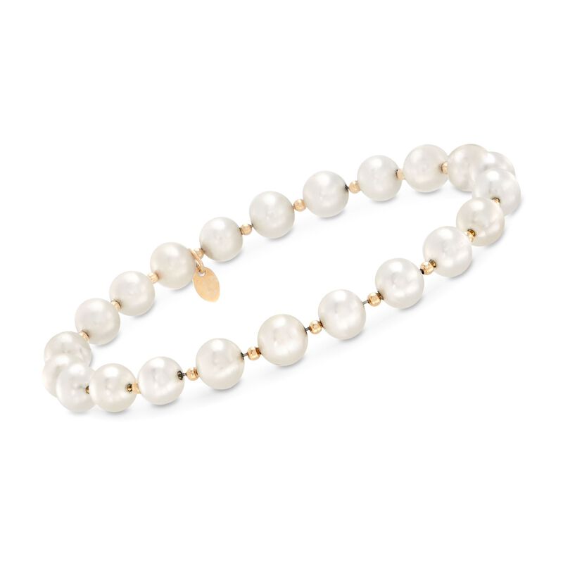6.5-7mm Cultured Pearl Stretch Bracelet with 14kt Yellow Gold image number 0