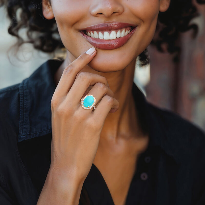 C. 2023 Vintage Effy Turquoise Ring with .88 ct. t.w. Diamonds in 14kt Yellow Gold image number 1