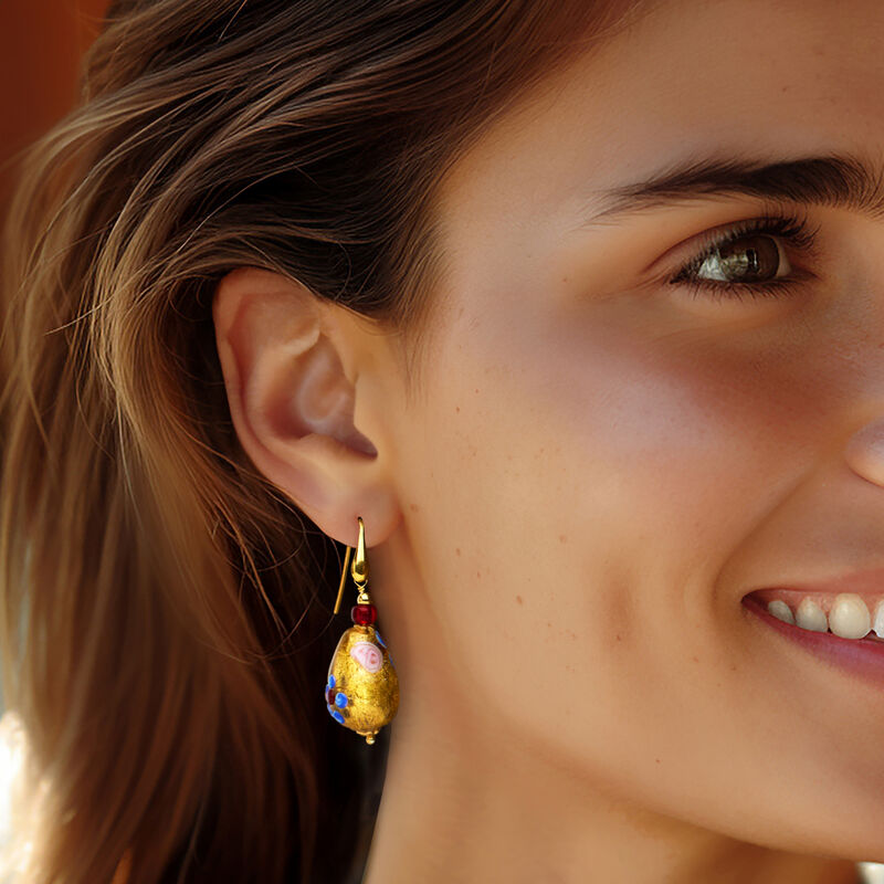 Italian Multicolored Murano Glass Floral Bead Drop Earrings in 18kt Gold Over Sterling image number 1