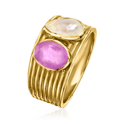 Moonstone and 1.00 Carat Purple Quartz Toi et Moi Ring in 18kt Gold Over Sterling