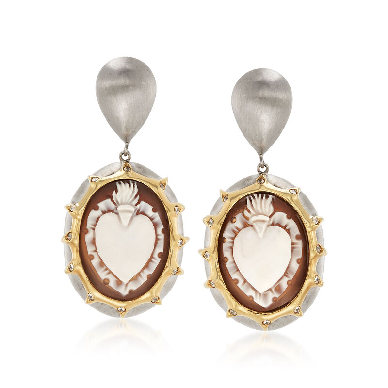 Italian Cameo Shell Heart Earrings in 18kt Gold Over Sterling Silver image number 0