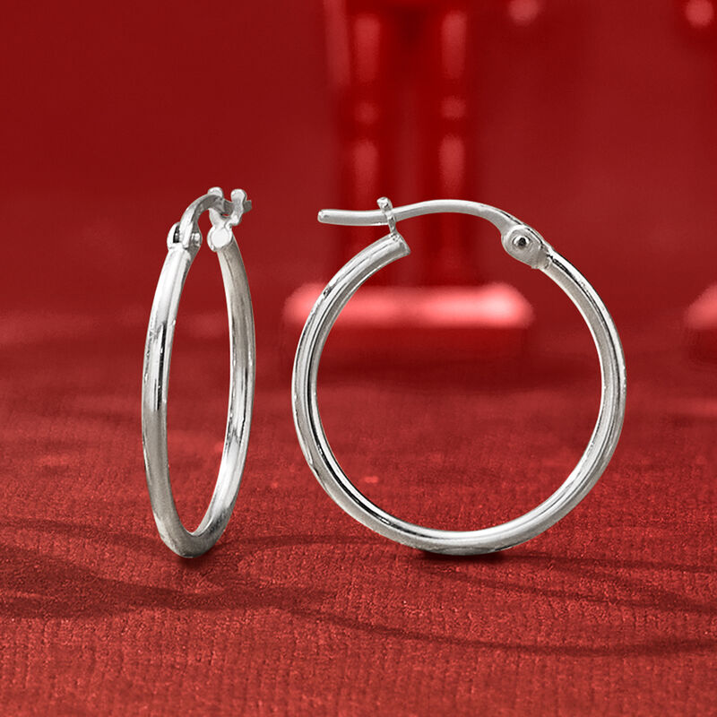 1.5mm 14kt White Gold Hoop Earrings. 3/4&quot; image number 2