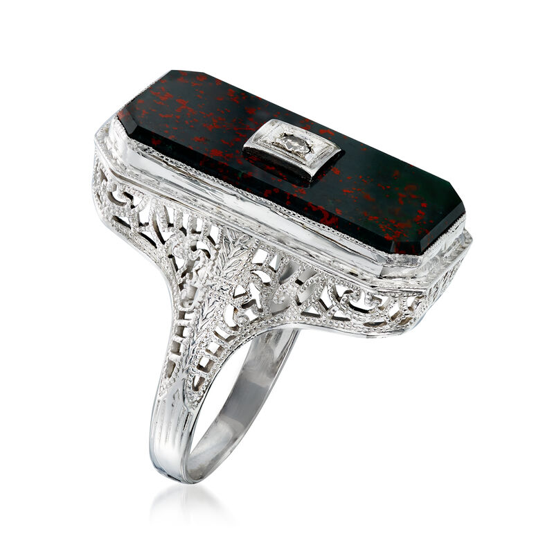 C. 1950 Vintage Bloodstone Ring with Diamond Accent in 14kt White Gold image number 2