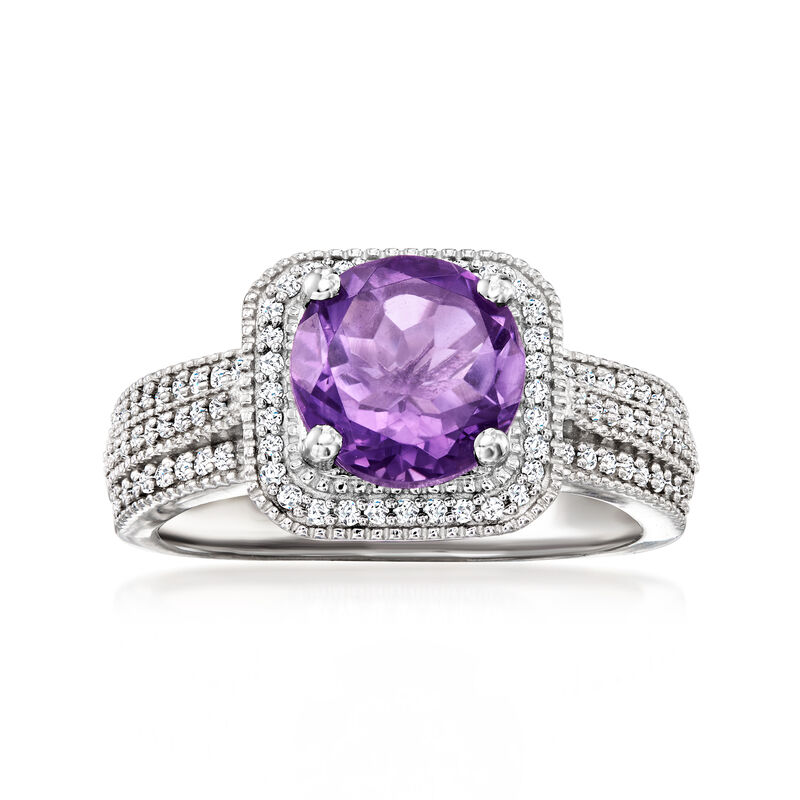 1.70 Carat Amethyst and .33 ct. t.w. Diamond Ring in Sterling Silver image number 0