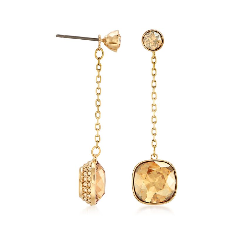 Swarovski Crystal &quot;Latitude&quot; Golden Crystal Drop Earrings in Gold Plate image number 2