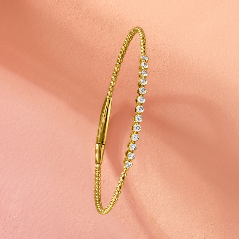 .65 ct. t.w. Lab-Grown Diamond Beaded Bangle Bracelet in 18kt Gold Over Sterling. 8" image number 2