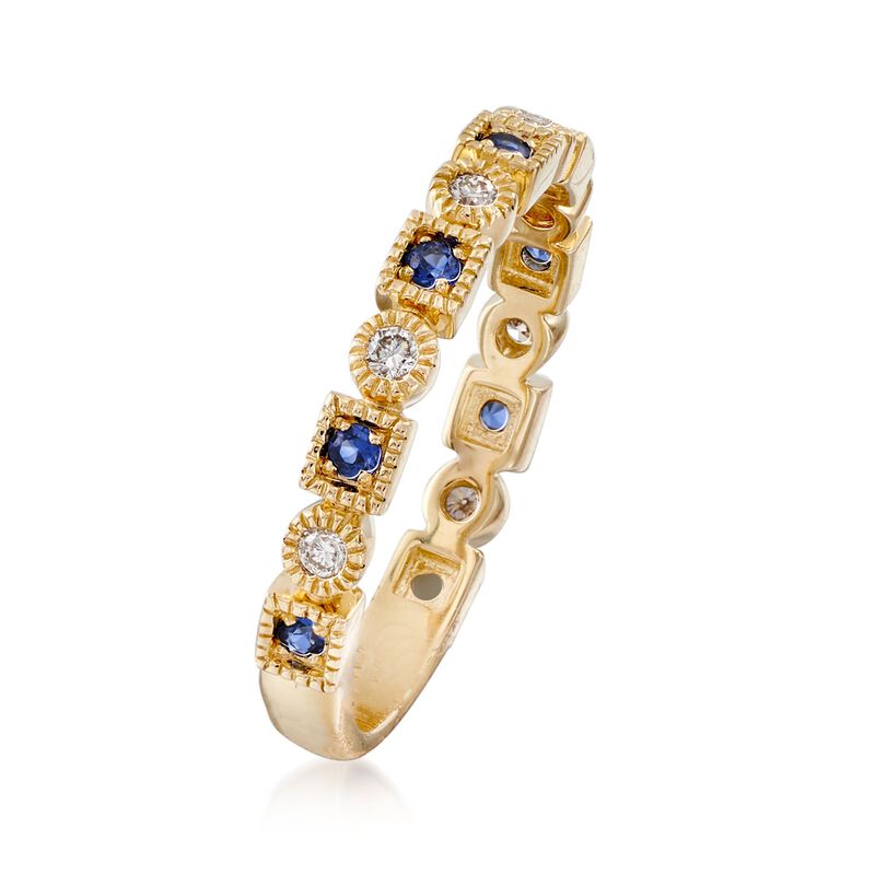 .13 ct. t.w. Diamond and .10 ct. t.w. Sapphire Milgrain Frame Ring in 14kt Yellow Gold image number 2