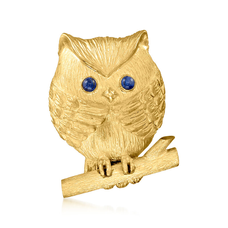 C. 1990 Vintage .34 ct. t.w. Sapphire Owl Pendant Necklace in 18kt Yellow Gold. 16&quot; image number 2
