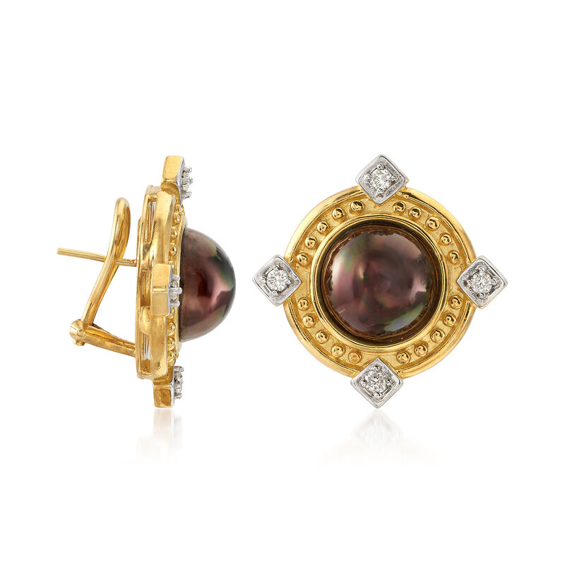C. 1980 Vintage 13mm Chocolate Mabe Pearl and .50 ct. t.w. Diamond Earrings in 18kt Yellow Gold  image number 2
