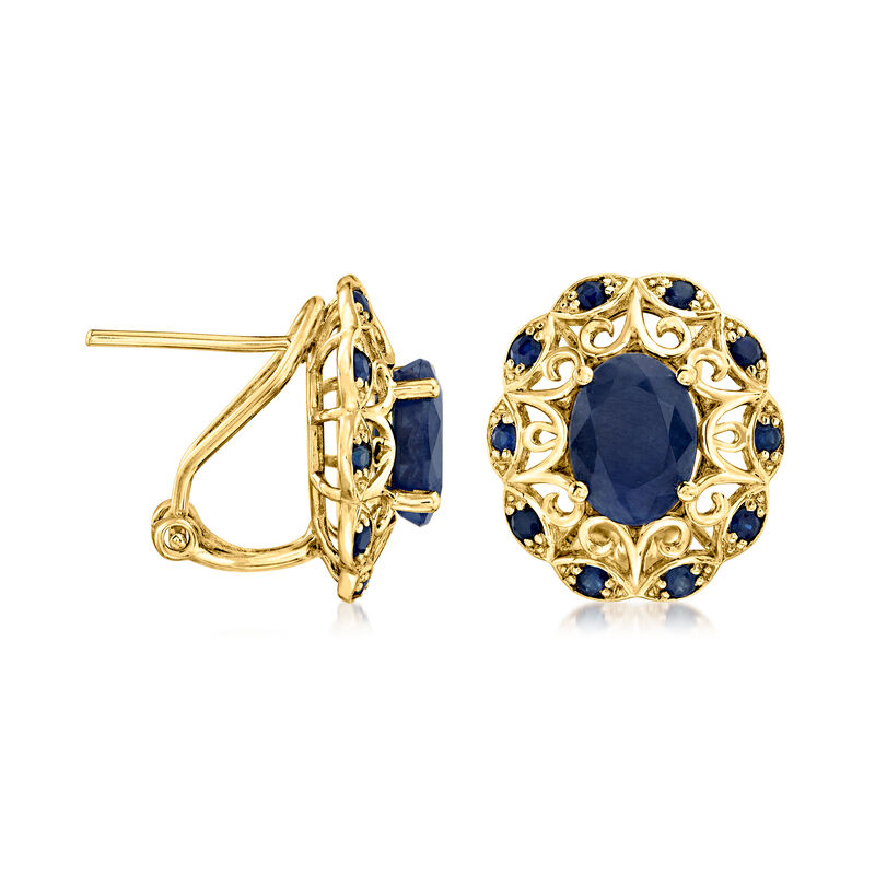 3.90 ct. t.w. Sapphire Openwork Earrings in 14kt Yellow Gold  image number 2