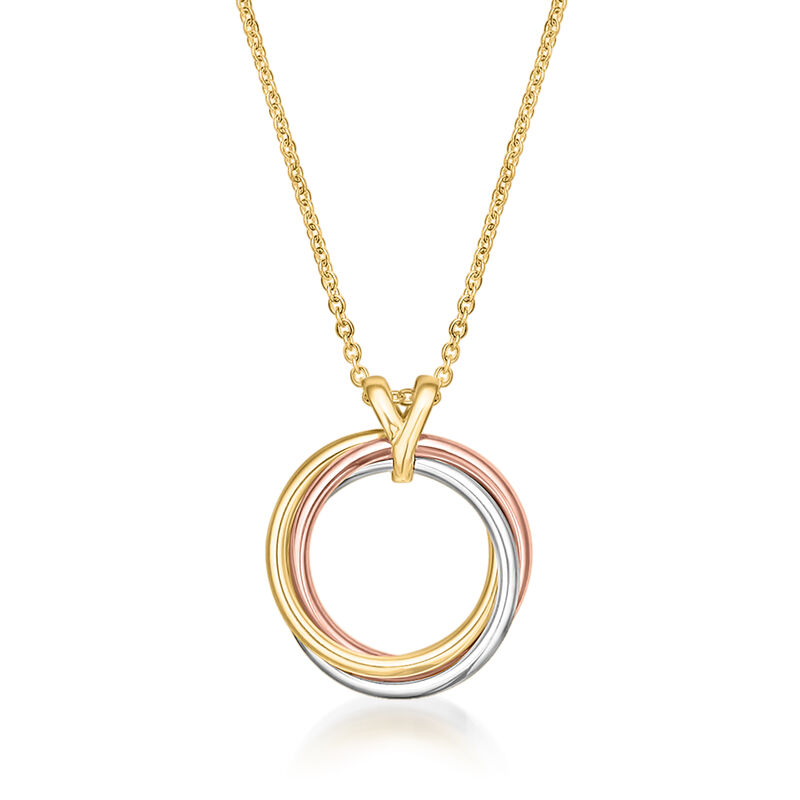 Italian 14kt Tri-Colored Gold Interlocking Circle Necklace. 18" image number 0