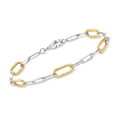 Sterling Silver and 18kt Gold Over Sterling Paper Clip Link Bracelet