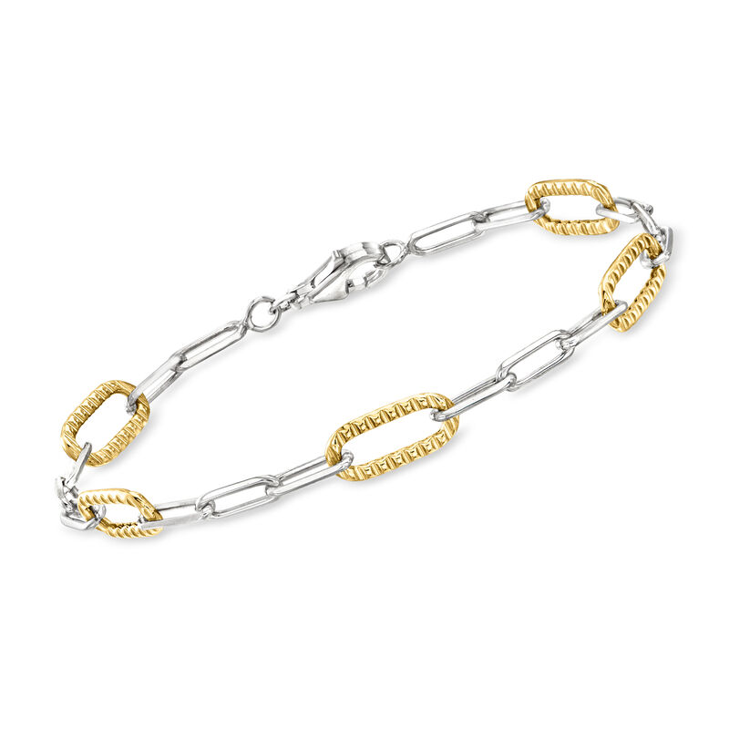Sterling Silver and 18kt Gold Over Sterling Paper Clip Link Bracelet image number 0