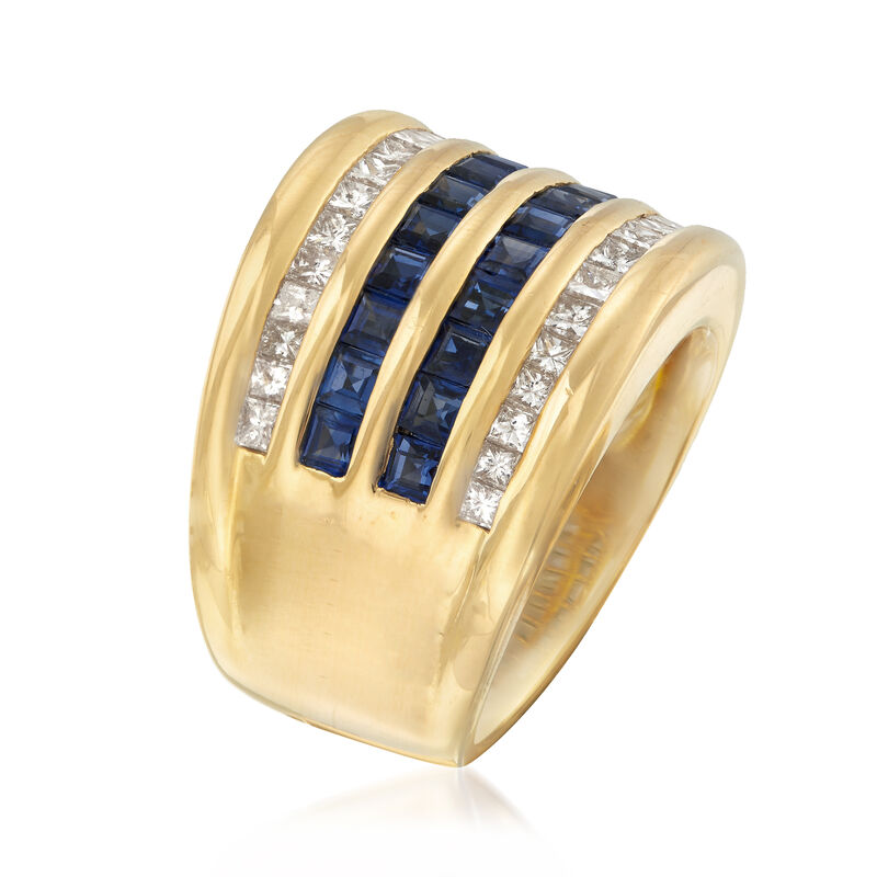 C. 1980 Vintage 2.93 ct. t.w. Sapphire and 1.00 ct. t.w. Diamond Multi-Row Ring in 18kt Yellow Gold image number 2