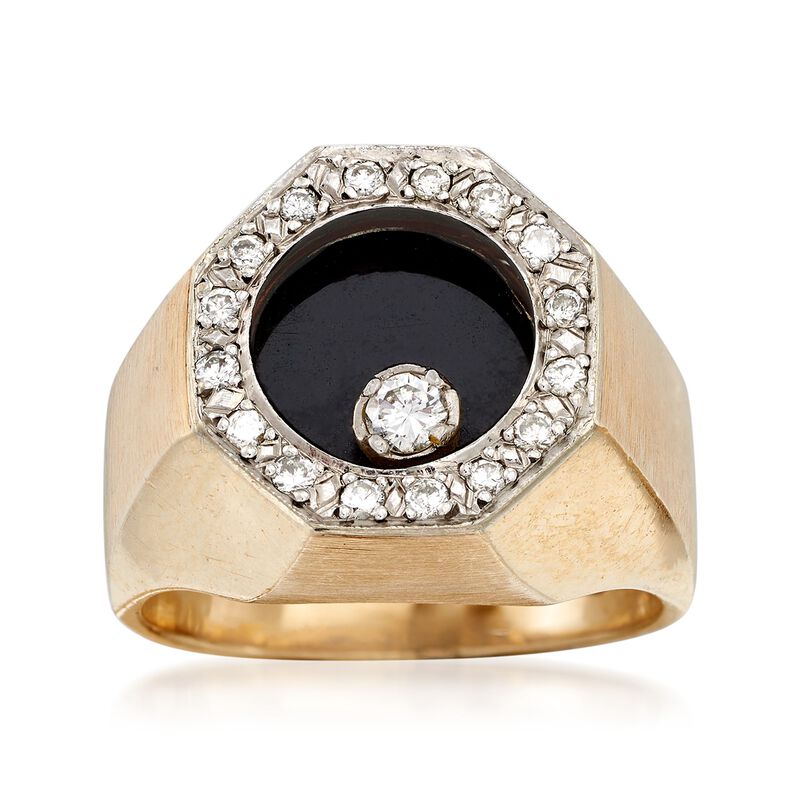C. 1970 Vintage Black Onyx and .35 ct. t.w. Diamond Ring in 14kt Yellow Gold image number 0