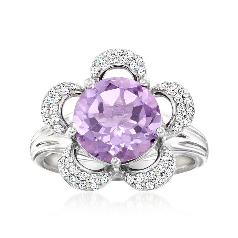 3.40 Carat Amethyst Flower Ring with .10 ct. t.w. White Topaz in Sterling Silver image number 0