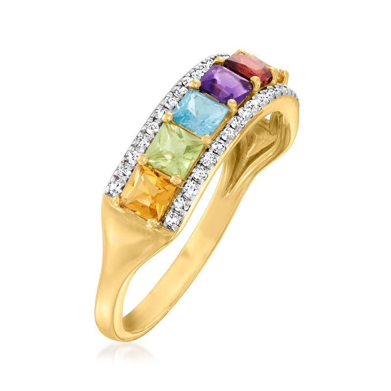 1.10 ct. t.w. Multi-Gemstone and .17 ct. t.w. Diamond Ring in 14kt Yellow Gold. Size 5 image number 2