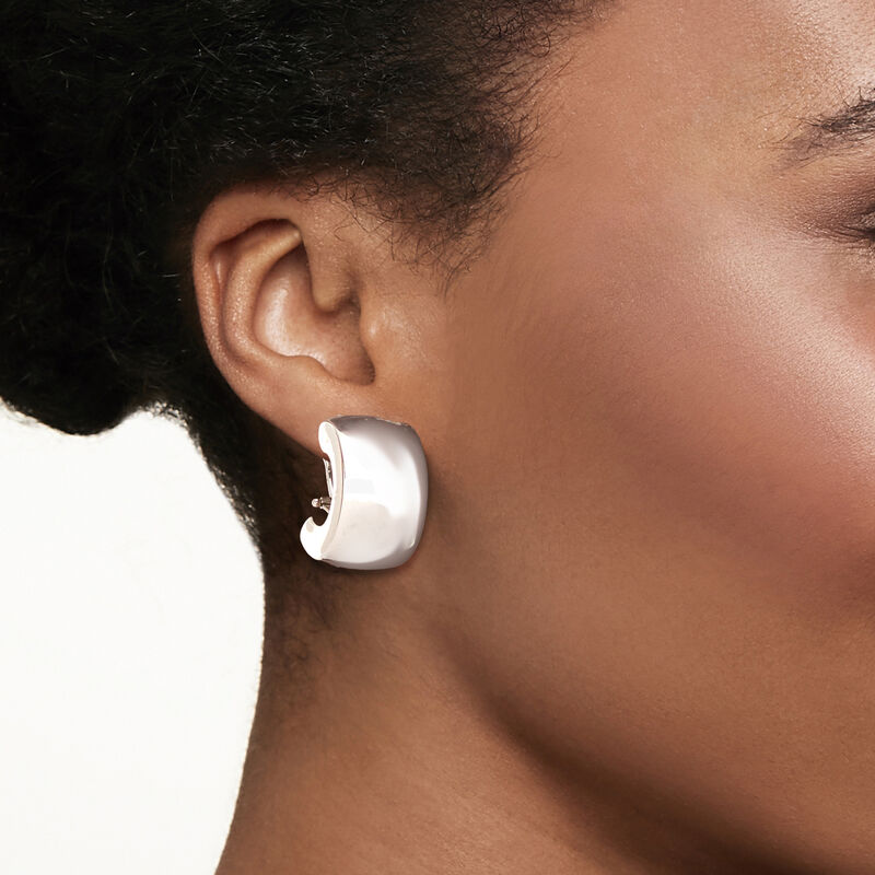 Italian Sterling Silver Wide C-Hoop Earrings. 3/4&quot; image number 1