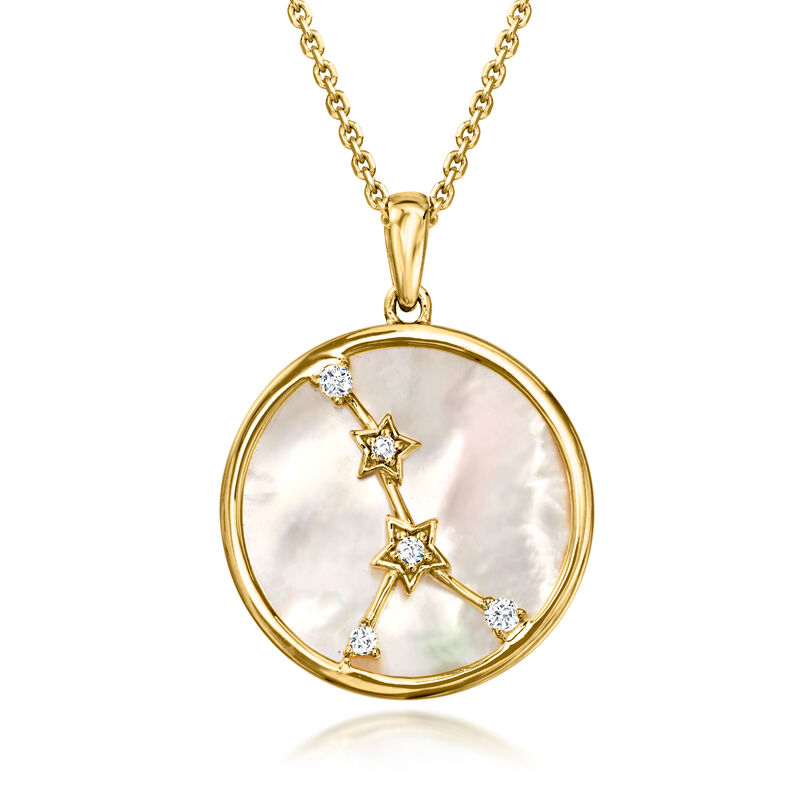 Cancer - Mother-of-Pearl Zodiac Constellation Pendant Necklace with White Topaz in 18kt Gold Over Sterling. 18" image number 0