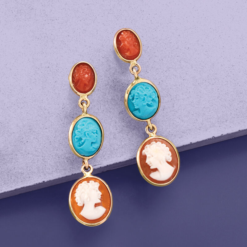 Italian Multicolored Cameo Drop Earrings in 18kt Gold Over Sterling image number 2
