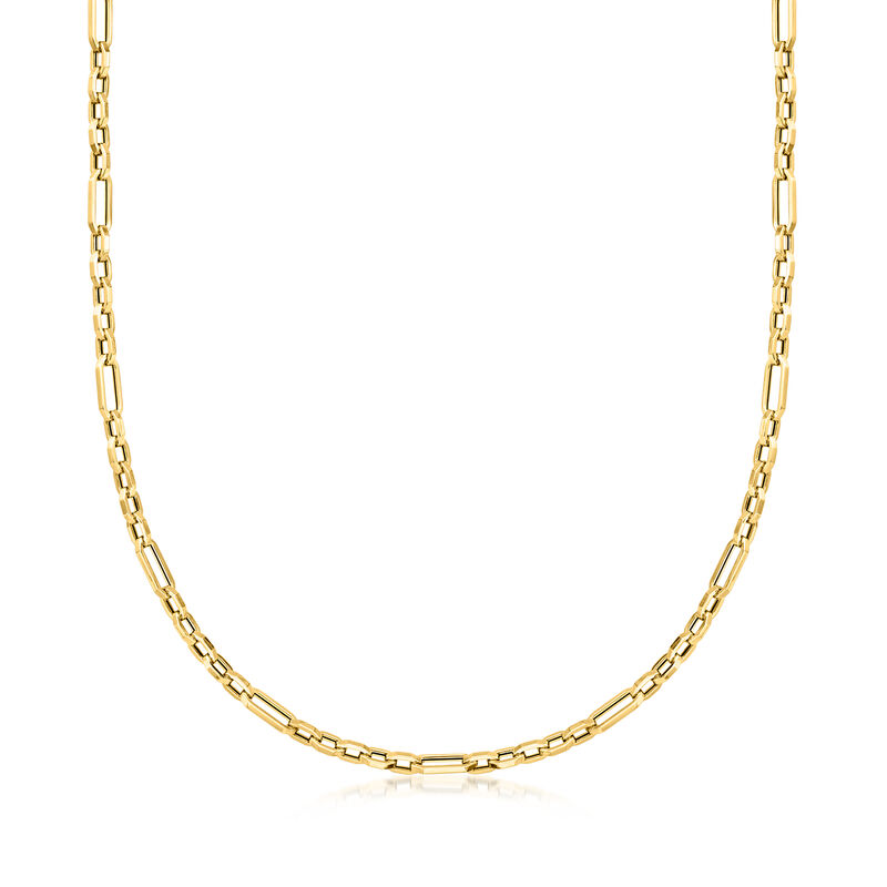 Italian 14kt Yellow Gold Alternating Cable and Paper Clip Link Necklace. 20" image number 0