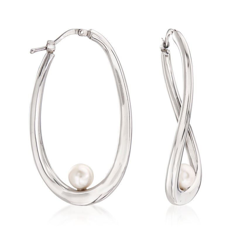 Italian Cultured Pearl Hoop Earrings in Sterling Silver image number 0