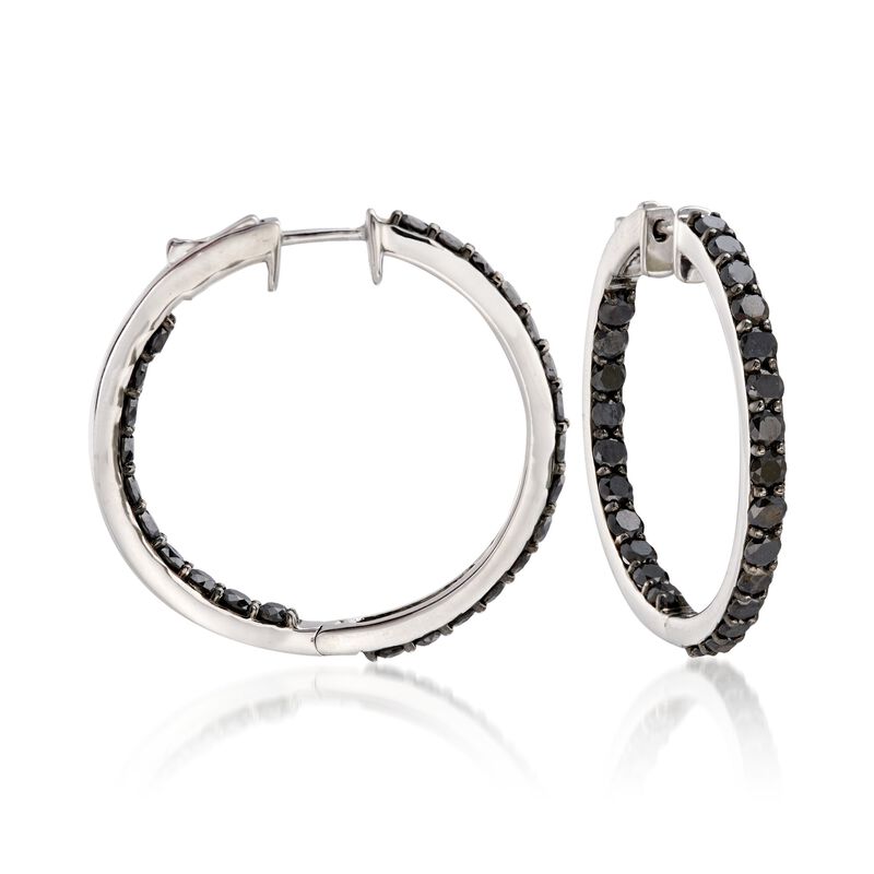 5.00 ct. t.w. Black Diamond Inside-Outside Hoop Earrings in Sterling Silver. 1 1/4&quot; image number 0