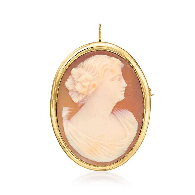 C. 1980 Vintage Brown Shell Cameo Pin/Pendant in 10kt Yellow Gold  image number 0