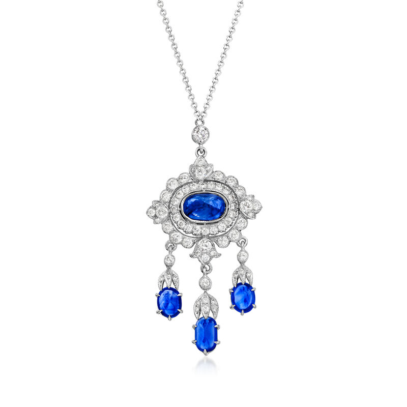 C. 1990 Vintage 3.30 ct. t.w. Sapphire and 1.05 ct. t.w. Diamond Chandelier Necklace in 18kt and 14kt White Gold image number 0