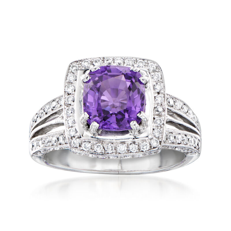C. 1990 Vintage 1.52 Carat Purple Sapphire and 1.00 ct. t.w. Diamond Ring in 14kt White Gold. Size 5.25 image number 0
