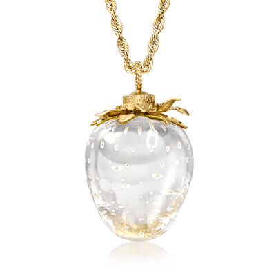 C. 1960 Vintage Simulated Quartz Strawberry Pendant Necklace in 18kt Yellow Gold