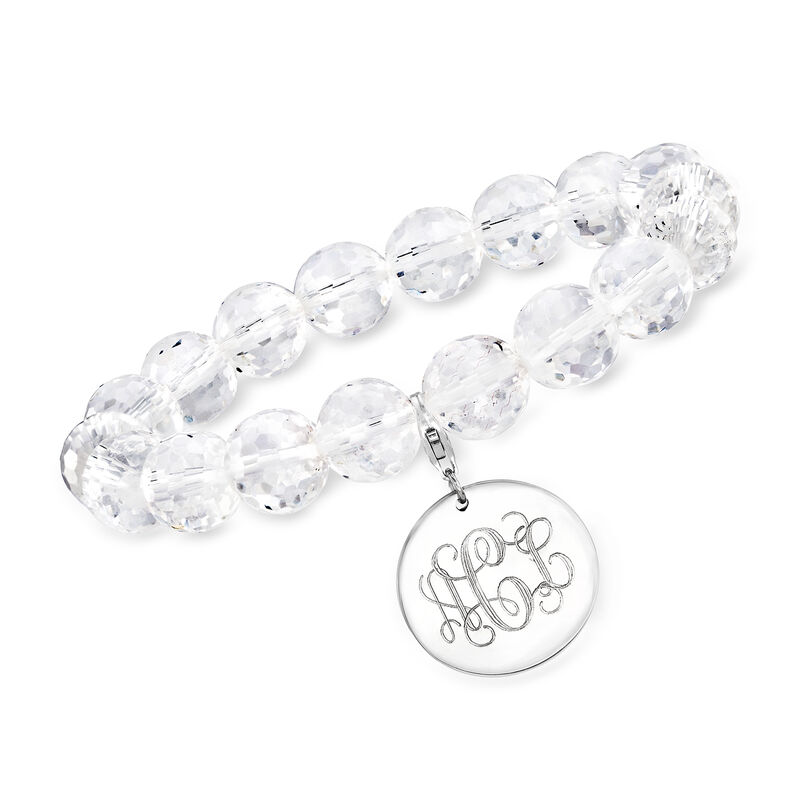 Crystal Bead Bracelet with Sterling Silver Personalized Disc Charm image number 0