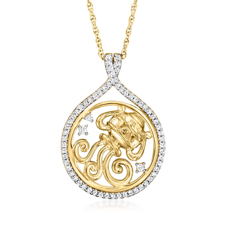 Aquarius - .30 ct. t.w. White Topaz Zodiac Pendant Necklace in 18kt Gold Over Sterling. 18" image number 0