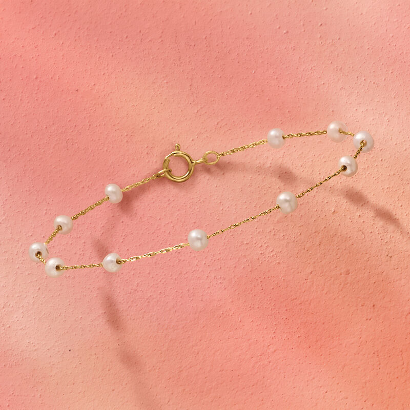 3-3.5mm Cultured Pearl Station Bracelet in 14kt Yellow Gold image number 2