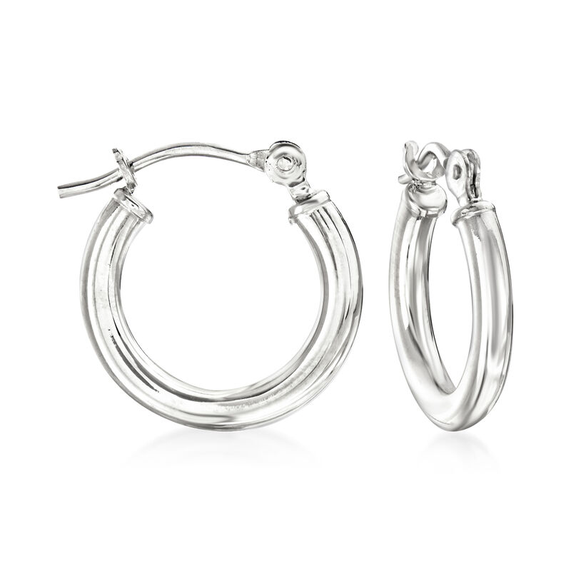 2mm 14kt White Gold Hoop Earrings. 1/2&quot; image number 0
