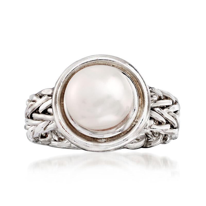 8mm Cultured Button Pearl Ring in Sterling Silver image number 0
