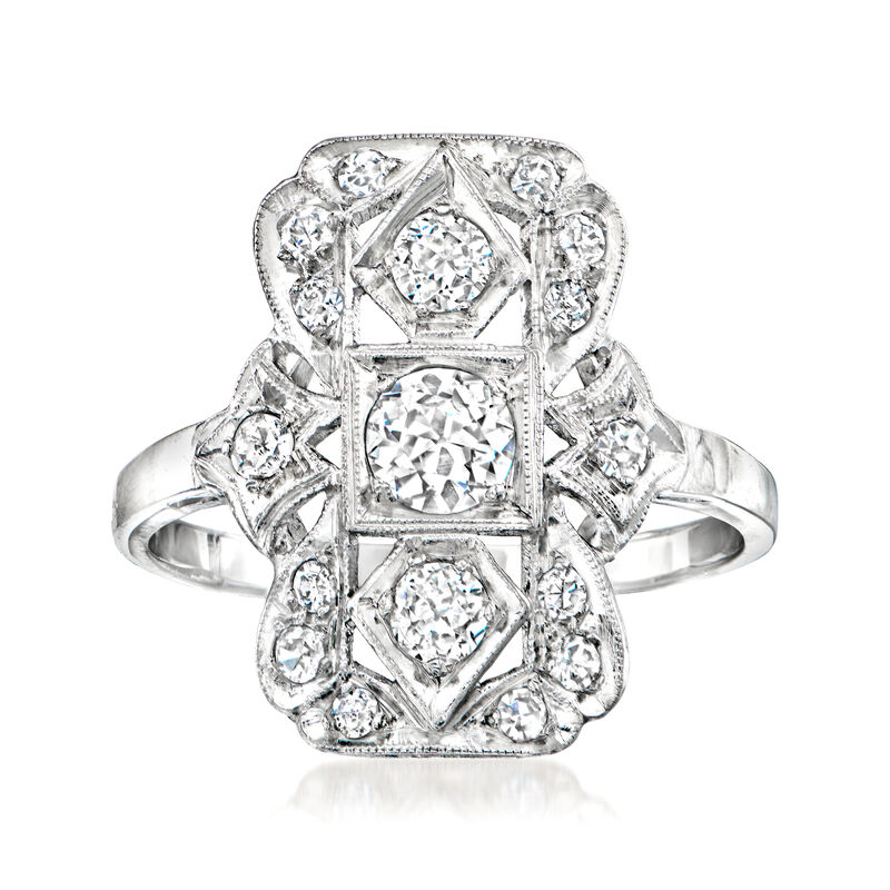 C. 1980 Vintage .75 ct. t.w. Diamond Filigree Ring in Platinum. Size 5.5 image number 0