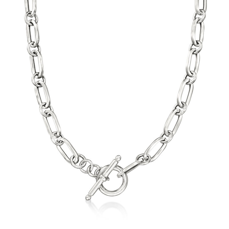 Italian Sterling Silver Paper Clip Link Toggle Necklace image number 0