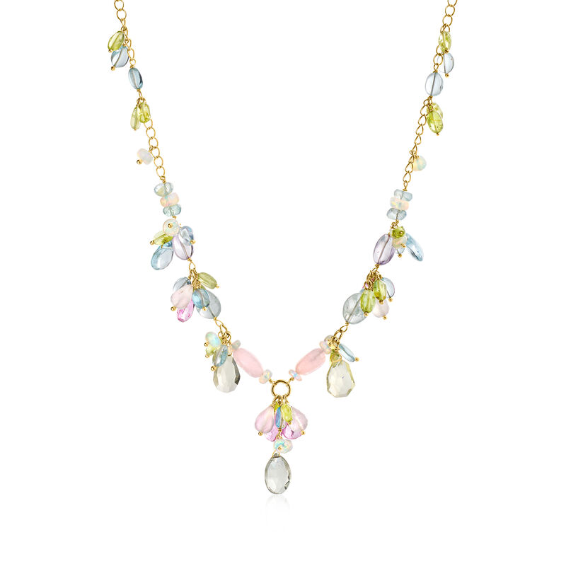 81.83 ct. t.w. Multi-Gemstone Bead Floral Necklace in 18kt Gold Over Sterling. 18" image number 1