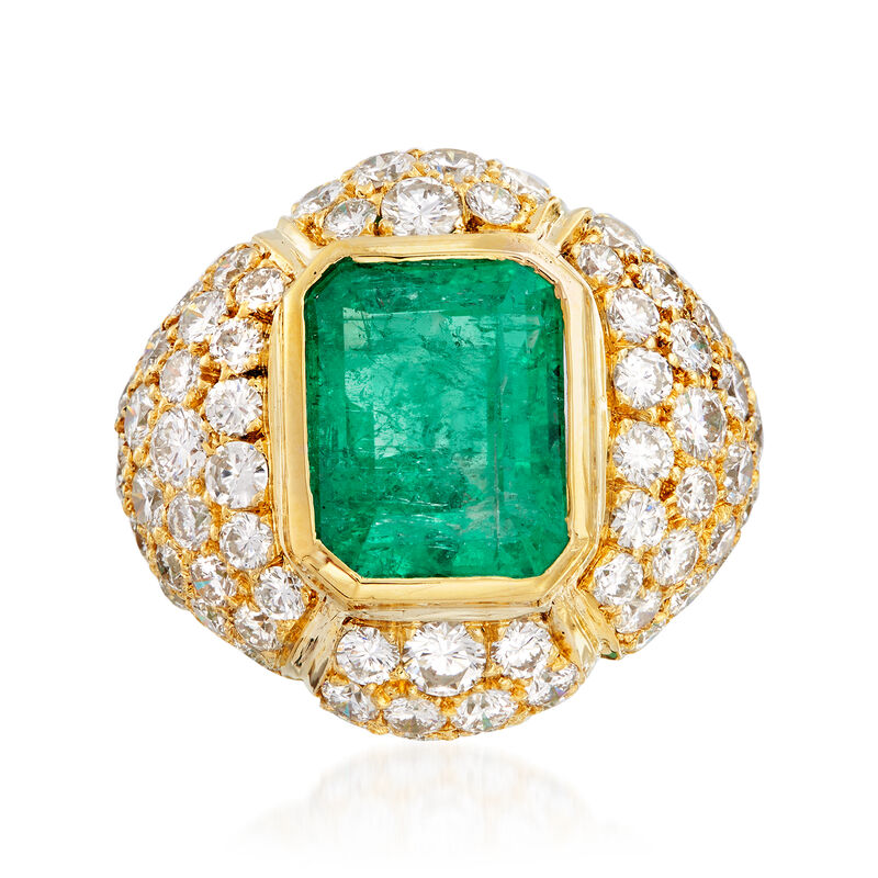 C. 1980 Vintage 4.50 Carat Emerald and 3.50 ct. t.w. Diamond Ring in 18kt Yellow Gold. Size 7.25 image number 0