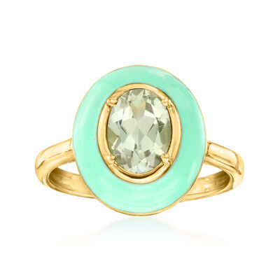 1.20 Carat Prasiolite Ring with Pastel Green Enamel in 18kt Gold Over Sterling
