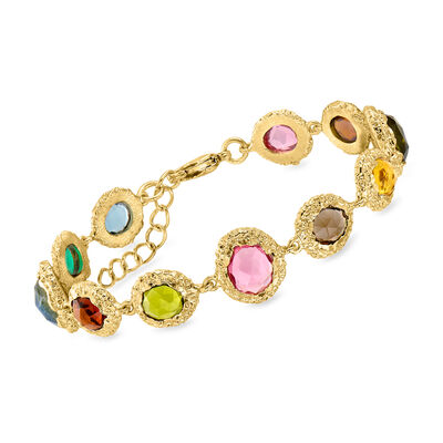 14kt Yellow Gold-Plated Bracelet with Natural and Simulated Multicolored Gemstones