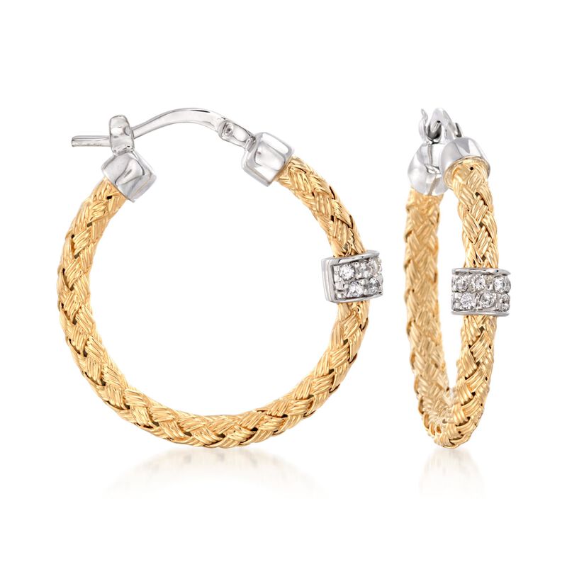 Charles Garnier &quot;Torino&quot; .20 ct. t.w. CZ Small Hoop Earrings in Two-Tone Sterling Silver. 1&quot; image number 0